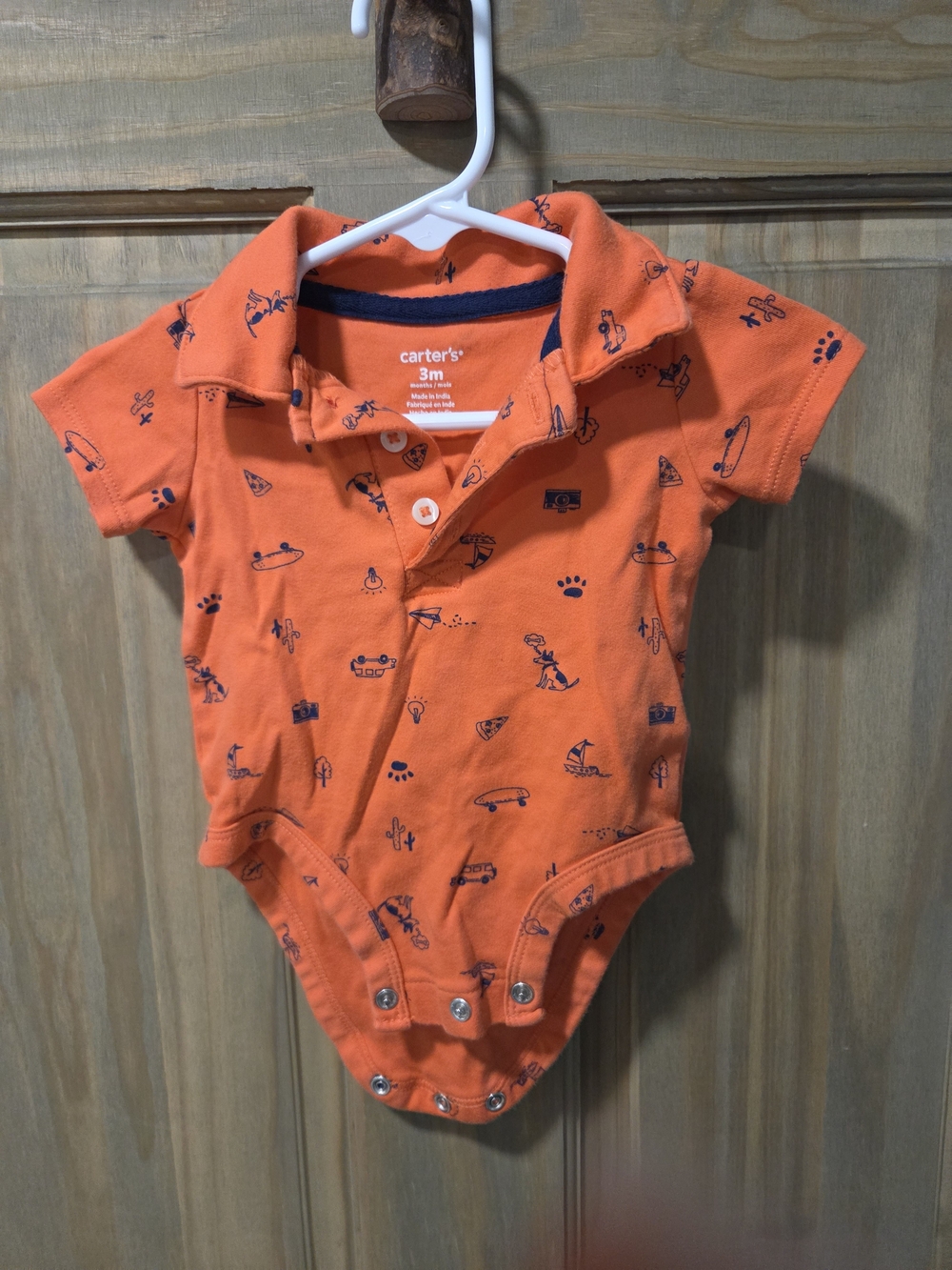 **BUNDLE & SAVE** Carter's Orange Polo Short-Sleeve One-Piece with Navy Motifs